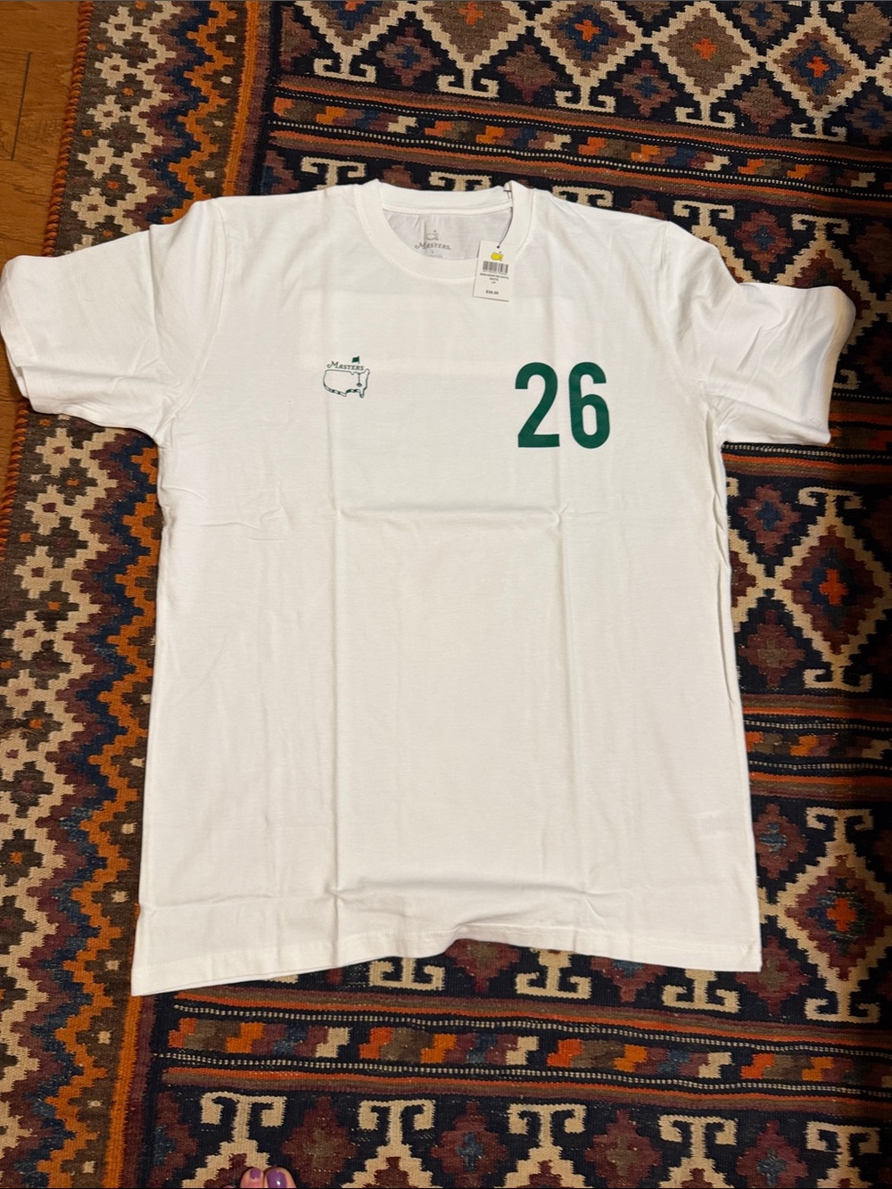 Masters White Short Sleeve Tee with Green '26' Number